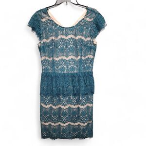 Anthropologie Maeve Elsa Dress Womens Medium Floral Lace Lined Peplum Cap Sleeve